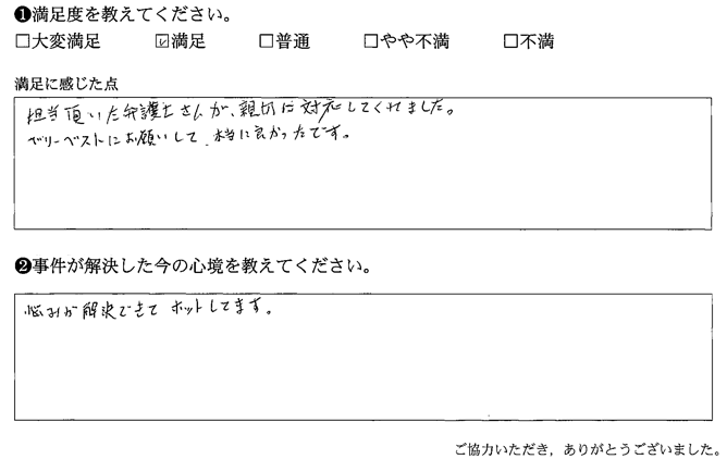 担当頂いた弁護士さんが、親切に対応してくれました