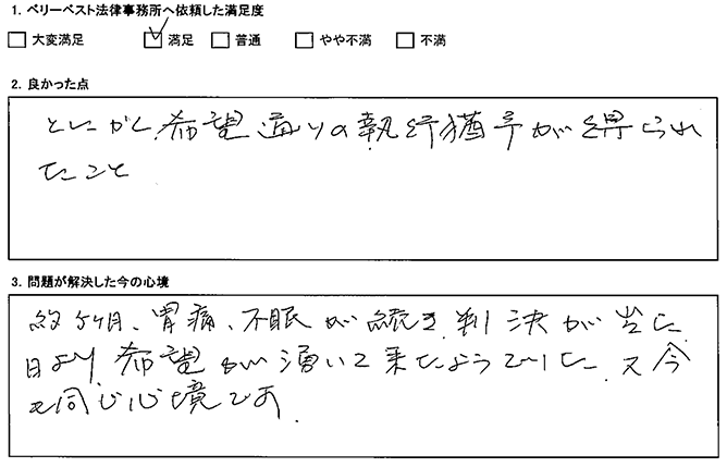 希望通りの結果が得られて本当に安堵しました