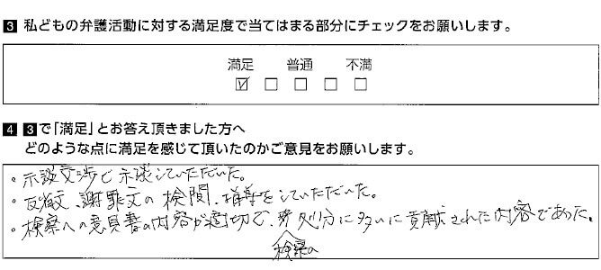 検察への意見書が適切で、処分に大いに貢献された内容であった