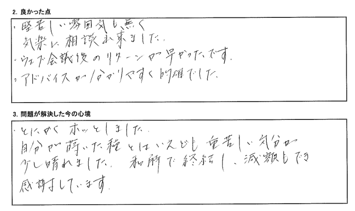 和解で集結し、減額もでき感謝しています。